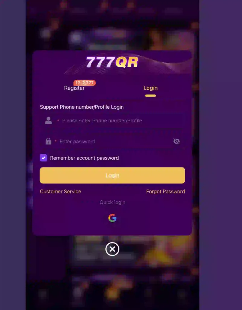 777qr game login and registration
